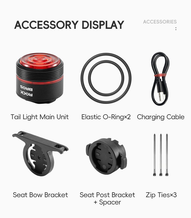ROCKBROS Touch Switch Bike Rear Light MTB Bicycle Taillight Brake Sensing USB-C