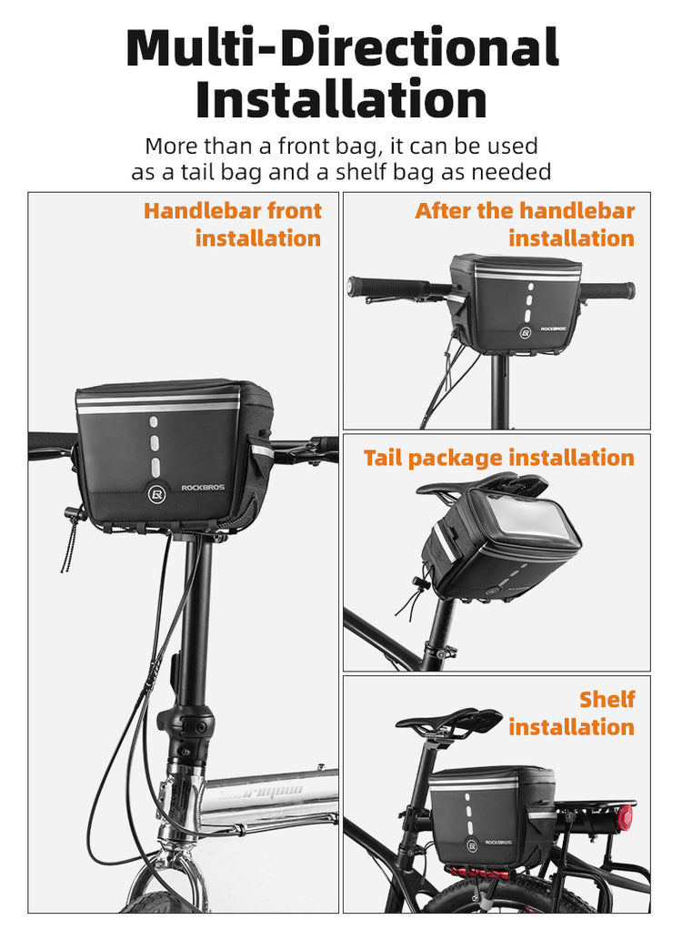 ROCKBROS Motorcycle Bike Handlebar Bag Bicycle Front Storage Bags Bike Phone Mount Pouch Bag with Removable Shoulder Strap for Road Mountain Commute Bike