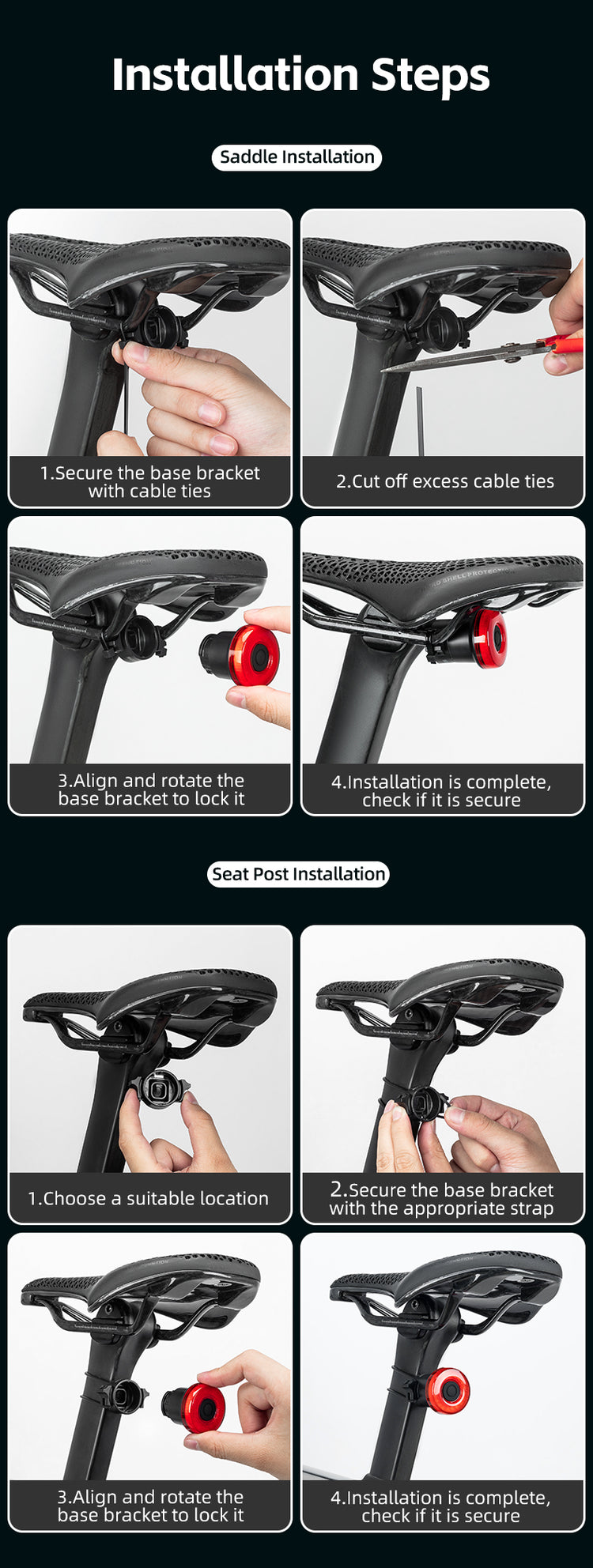 ROCKBROS Upgraded Smart Bicycle Brake Light USB-C Rechargeable IPX7 Waterproof Cycling Rear Light