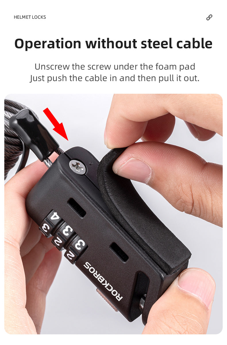 ROCKBROS Bicycle Cable Lock 1.5M Portable Bike Lock Combination Helmet Lock