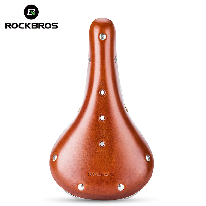 ROCKBROS Vintage Bicycle Saddle Retro Brown Cowhide Handmade Cycling Bike Seat