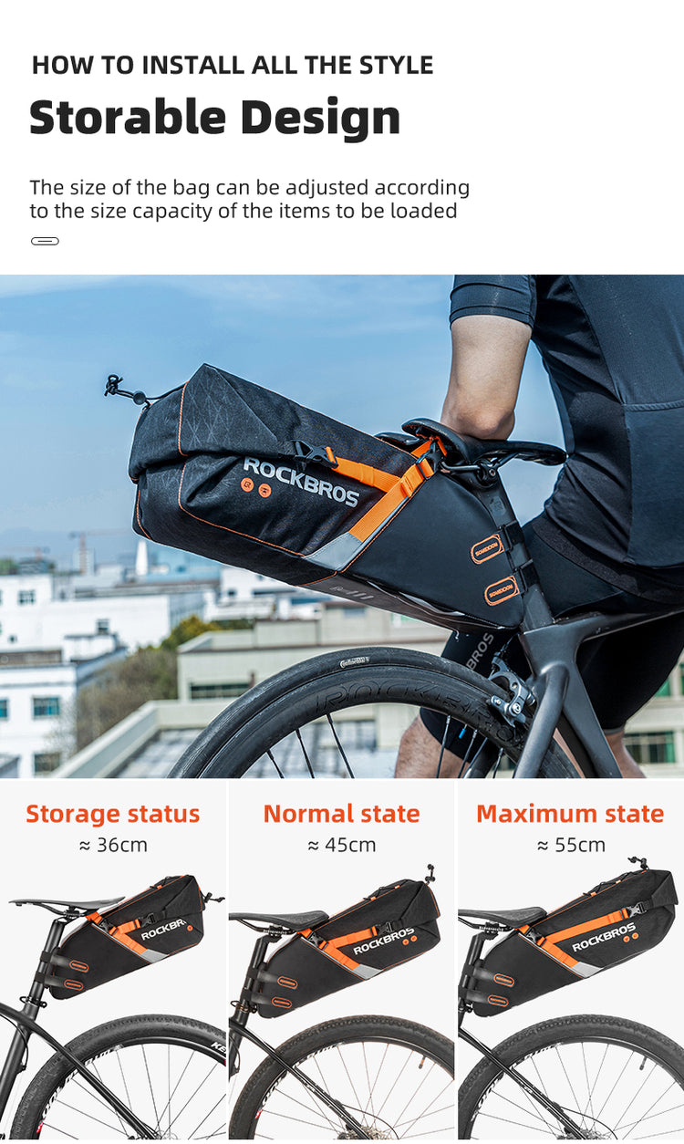 ROCKBROS Bike Bags Reflective Waterproof Large Capacity Bag Foldable Saddle Bags 10L