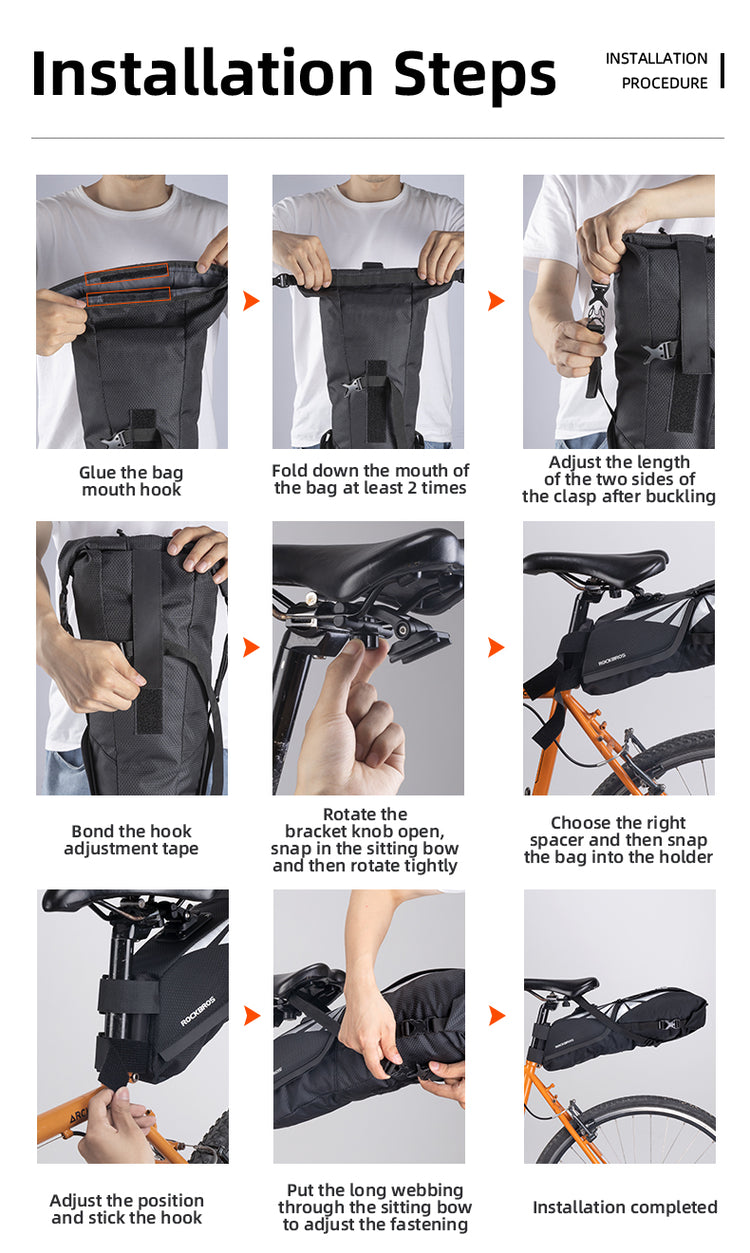 ROCKBROS Bike Saddle Bag Foldable 8L Waterproof Bicycle Seat Bag Tail Bag