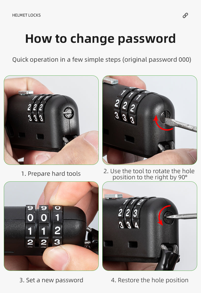ROCKBROS Bicycle Cable Lock 1.5M Portable Bike Lock Combination Helmet Lock