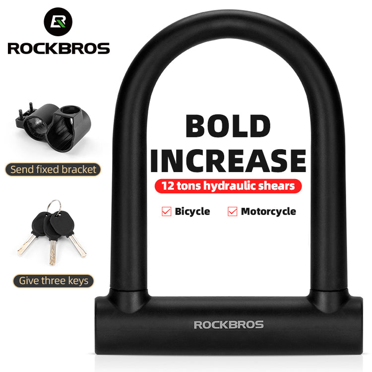 ROCKBROS Cycling Bicycle U Lock Anti-Theft Security Bike Cable Lock 3 Keys