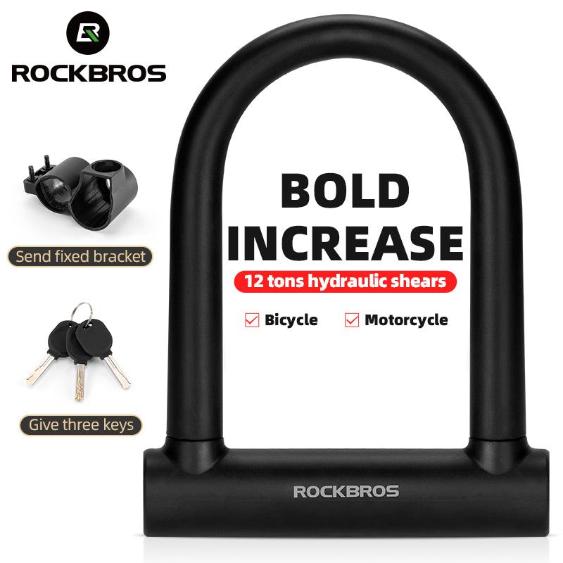 ROCKBROS Cycling Bicycle U Lock Anti-Theft Security Bike Cable Lock 3 Keys