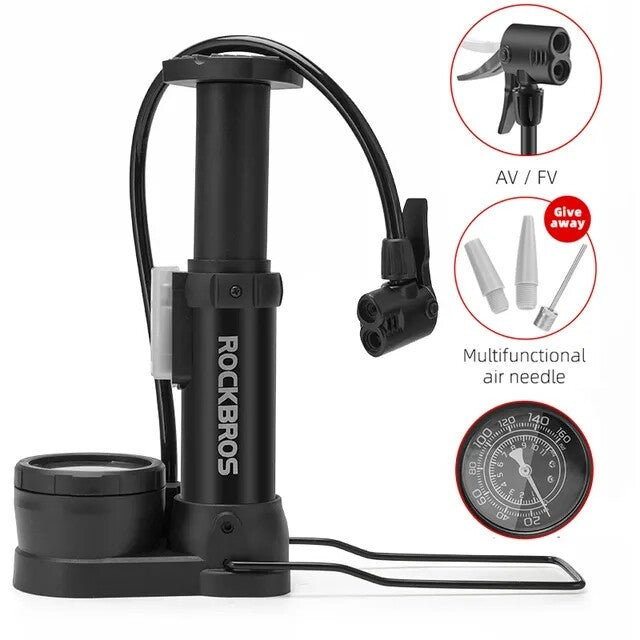 ROCKBROS Universal Pump 80PSI Aluminum Alloy Air Inflator Foot Bike Pump Gauge