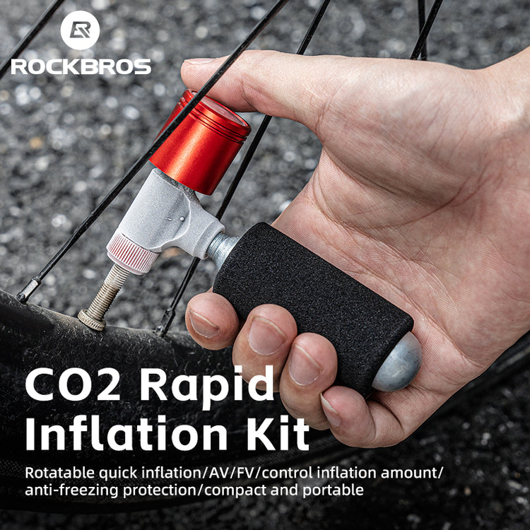 ROCKBROS Bicycle CO2 Pump Head With Guage Compact MTB Bike Tire Inflation Head