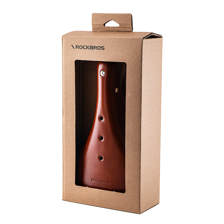 ROCKBROS Vintage Bicycle Saddle Retro Brown Cowhide Handmade Cycling Bike Seat