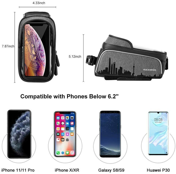 ROCKBROS Mobile Phone Bag Bike Bicycle Cycling Frame Bag Waterproof Touch Screen Fit 6.5in