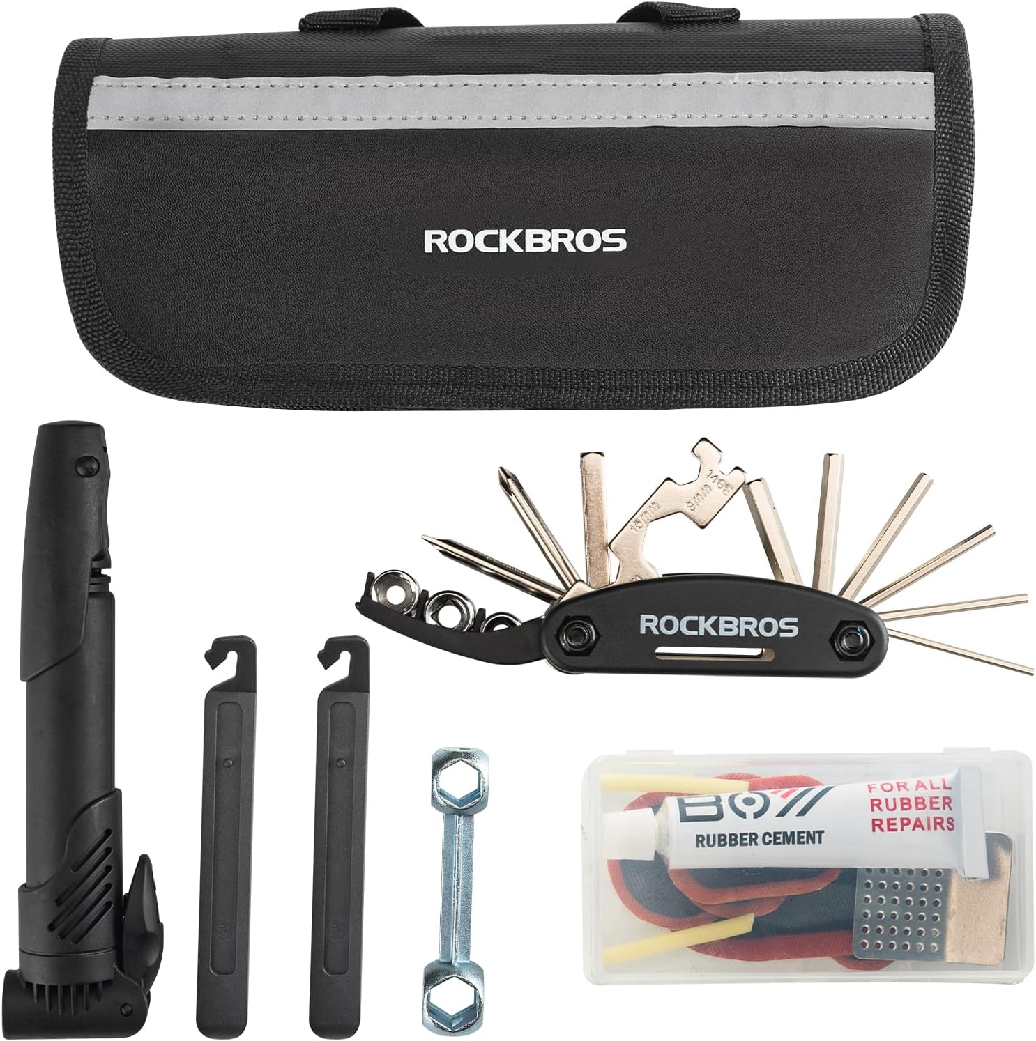 ROCKBROS Bicycle Bike Tire Repair Multi-Tool Kit With Frame Bag