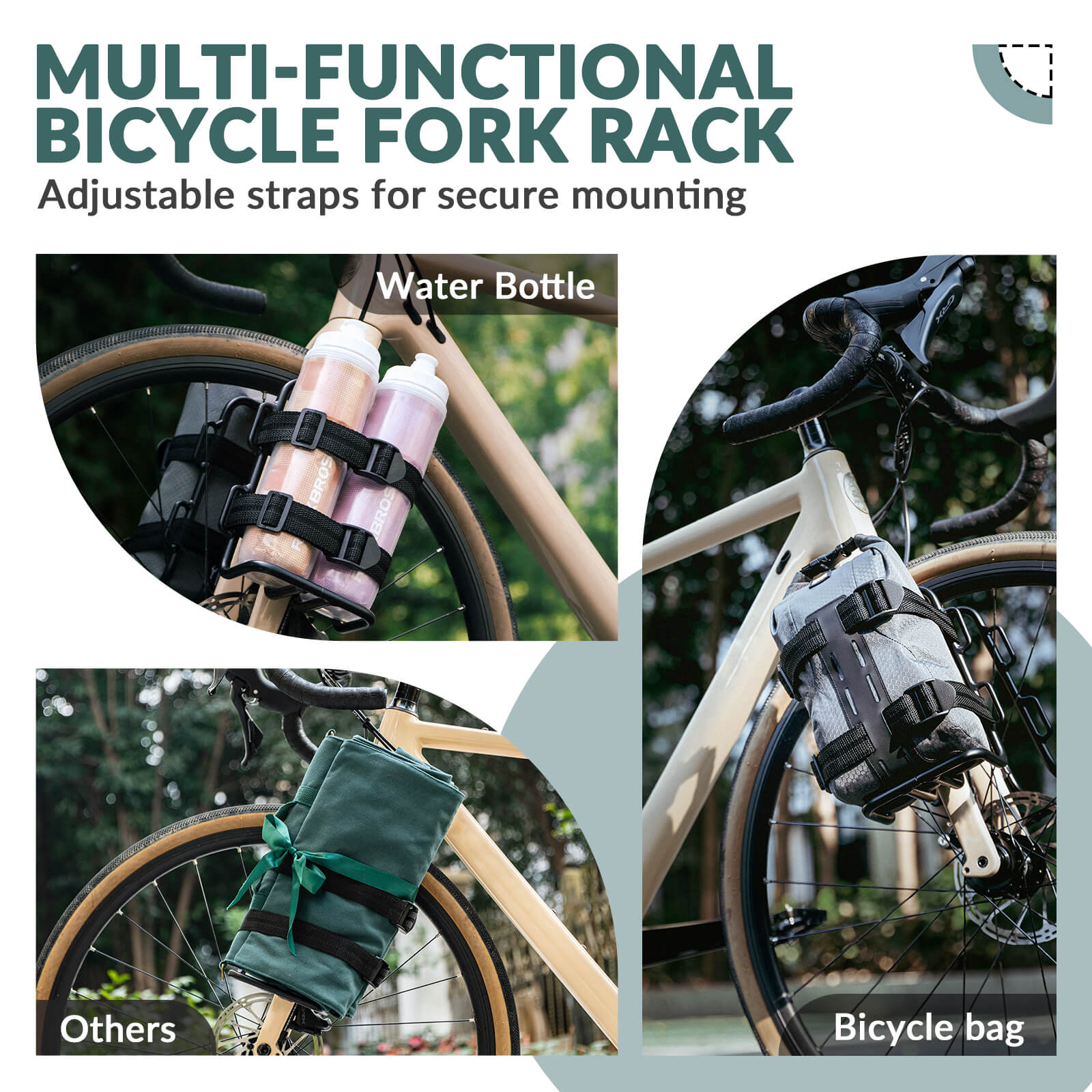 rockbros lightweight front fork rack and cargo bag set for mountain and road bikes.
#options_Front Fork Rack