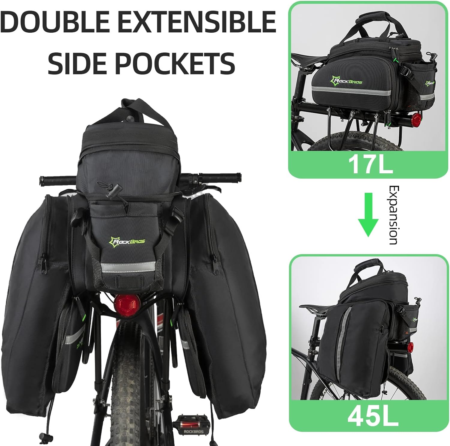 ROCKBROS Bicycle Pannier Bike Bag with Extendable Compartments
