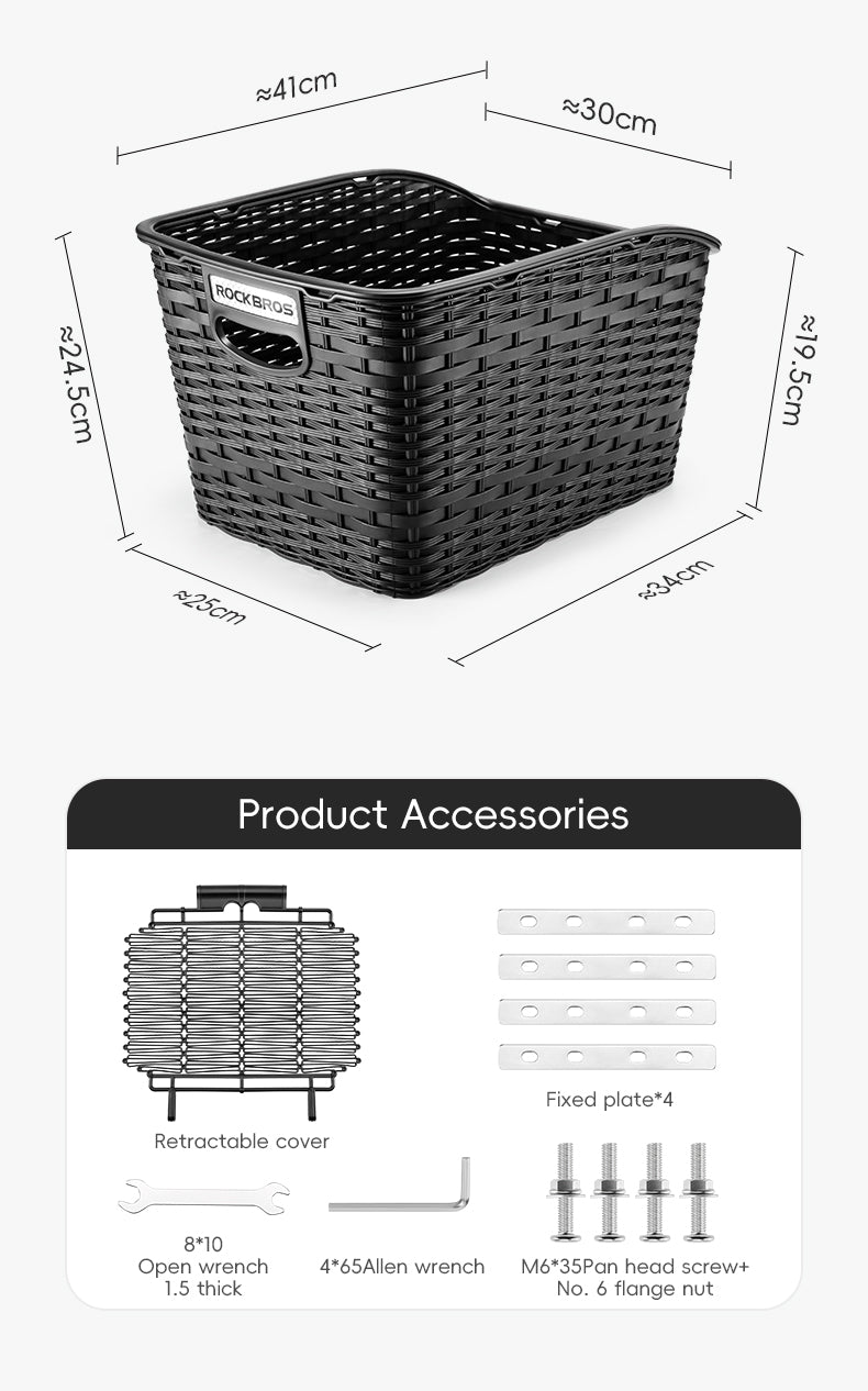 ROCKBROS Rear Shelf Basket Practical Durable Big Capacity Anti-Extrusion Portable Strong Resilience Pet Vegetable Rear Basket Frame Telescopic Cover Commuter Bike MTB