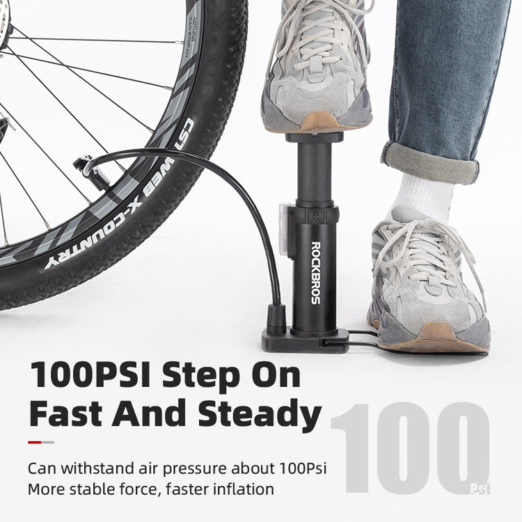 ROCKBROS Universal Pump 80PSI Aluminum Alloy Air Inflator Foot Bike Pump Gauge