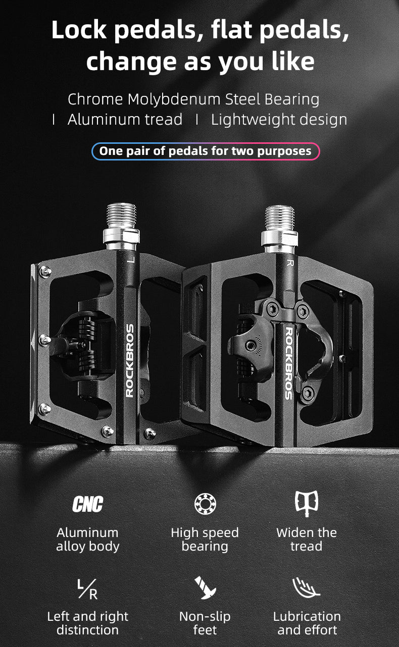 ROCKBROS Multi-Function Clipless Flat Bike Pedals in Black (Pair)