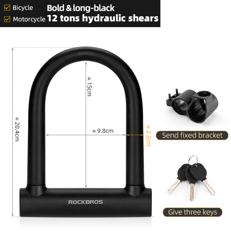 ROCKBROS Cycling Bicycle U Lock Anti-Theft Security Bike Cable Lock 3 Keys