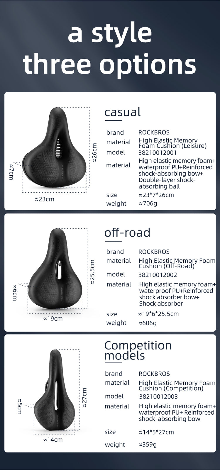 ROCKBROS Bicycle Saddle Cycling Mountain MTB Road Bike Seat Hollow Comfort