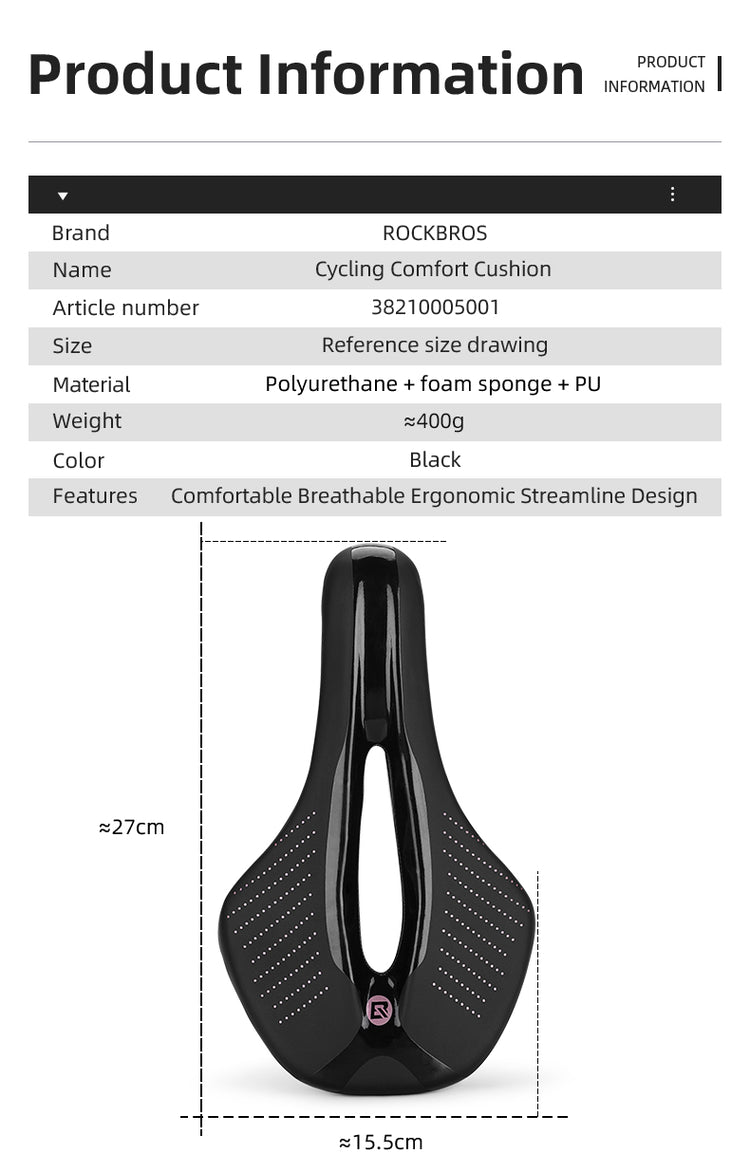 ROCKBROS Cycling Bicycle Saddle MTB Road Bike Seat Hollow Comfort Cushion