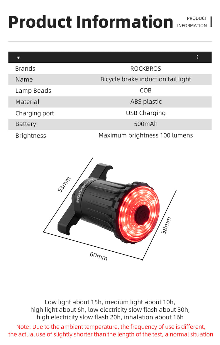 ROCKBROS Smart Brake Sensing Tail Light WR05