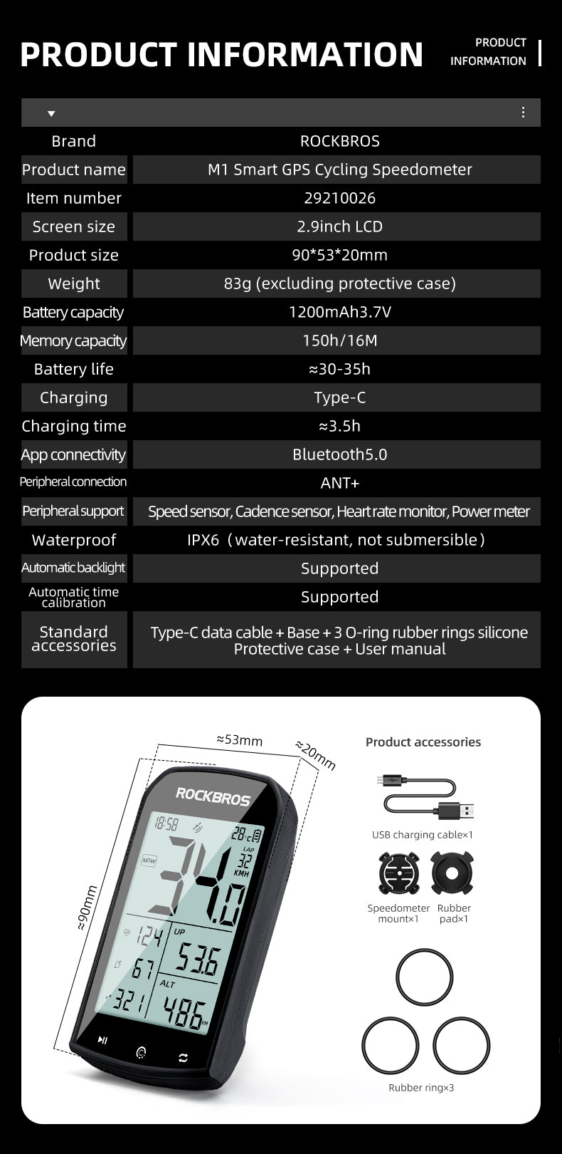 ROCKBROS Bike Computer ANT+ Bluetooth Waterproof GPS/BDS/Galileo Position System