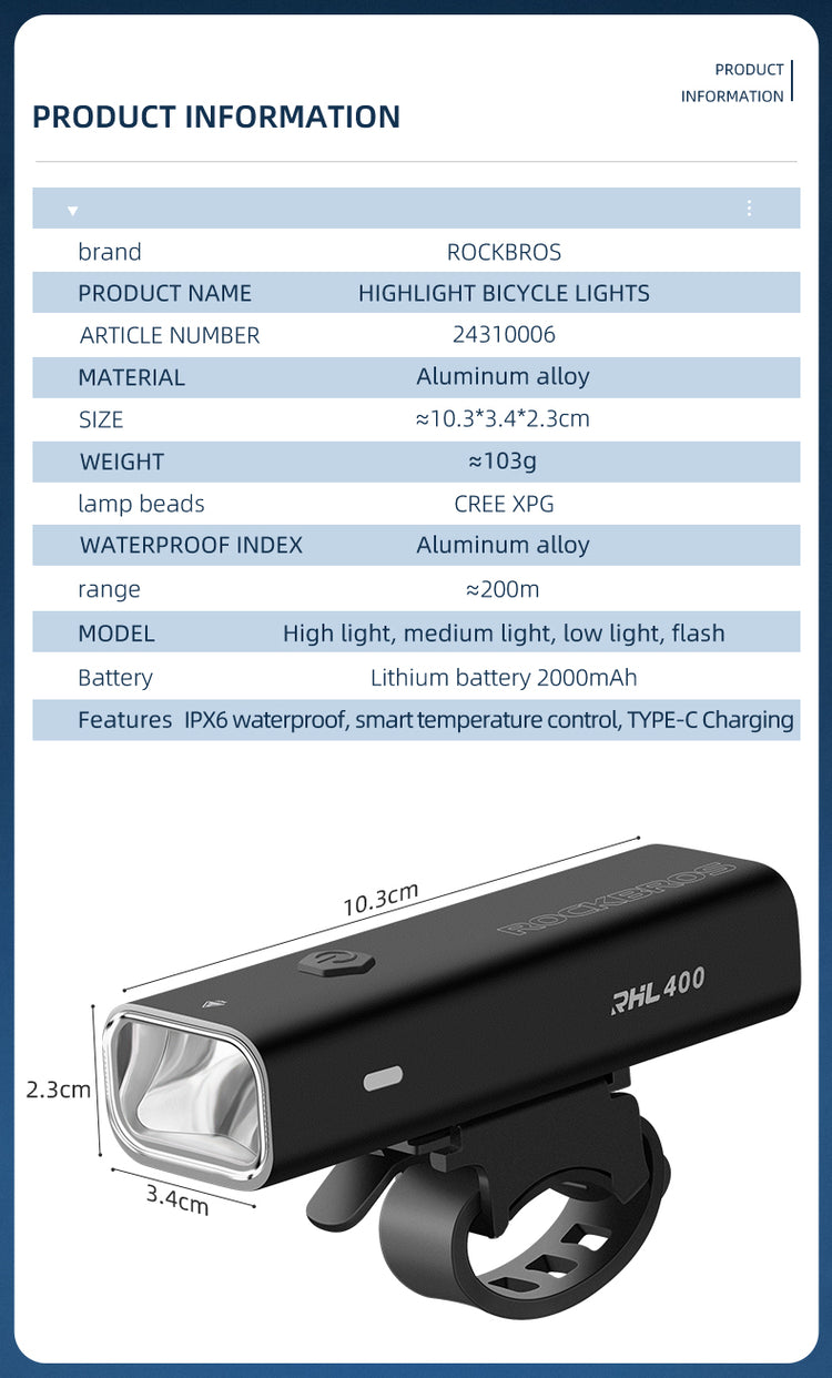 ROCKBROS Bike Front Headlight RHL400/600