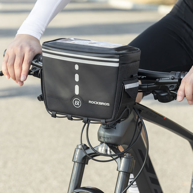 ROCKBROS Motorcycle Bike Handlebar Bag Bicycle Front Storage Bags Bike Phone Mount Pouch Bag with Removable Shoulder Strap for Road Mountain Commute Bike