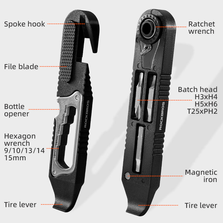 ROCKBROS Bike Bicycle Tire Lever Portable Multi-function Hex Wrench Spoke Hook Tool Kit