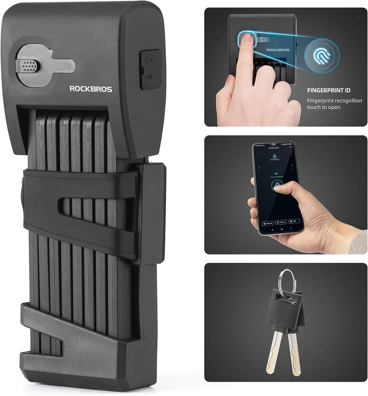 ROCKBROS Bicycle Lock Bike Smart Bluetooth Fingerprint Folding Locks MTB Waterproof Anti-Thief Manganese Steel Locks For Cycling