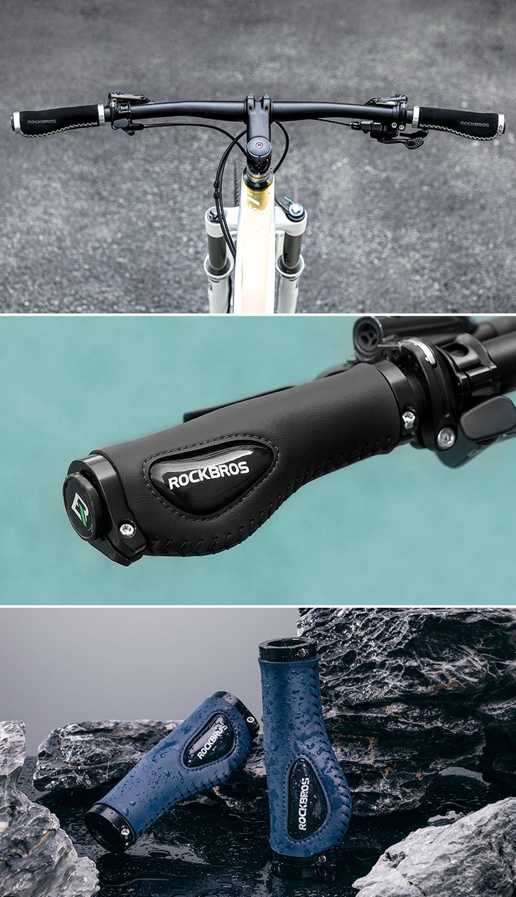 ROCKBROS Bike Double Lock Leather Grips Bicycle Handlebar Grips Anti-skid 2.22cm