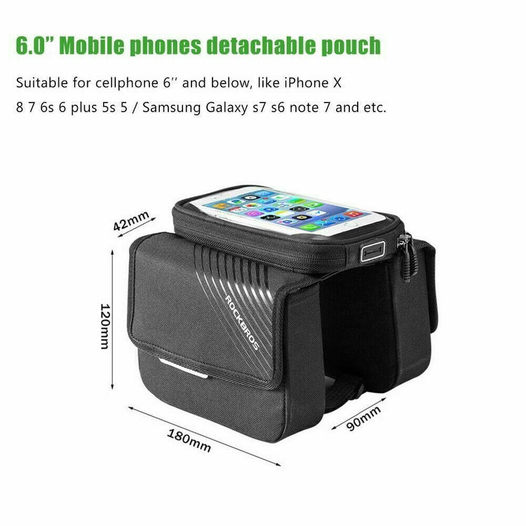 ROCKBROS Bicycle Phone Holder Bag 6.0in MTB Bike Frame Bag Cycling Top Tube Bag