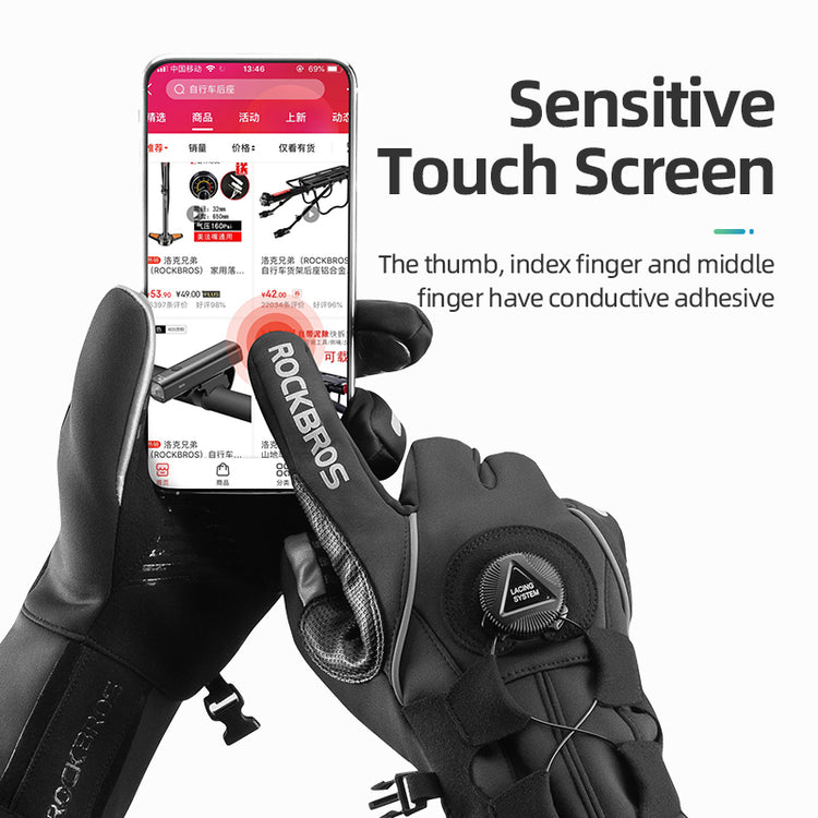 ROCKBROS Ski Cycling Gloves Winter Motorcycle Velvet Thermal Gloves Windproof Touch screen Gloves