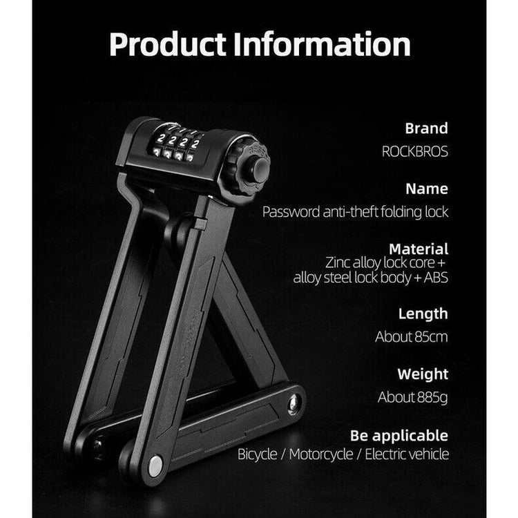 ROCKBROS Folding Bike Lock Combination Bike Lock with Mount Electric Bike Lock Heavy Duty Anti Theft Bicycle Locks with Mounting Bracket 4-Digit Foldable Bike Lock