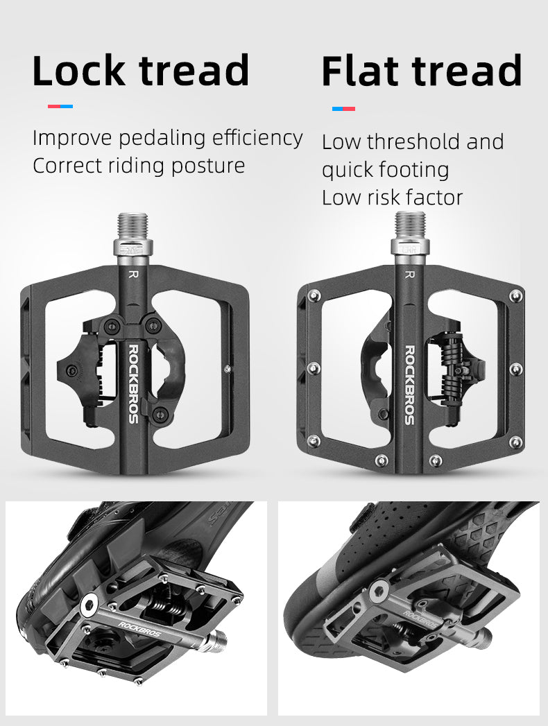 ROCKBROS Multi-Function Clipless Flat Bike Pedals in Black (Pair)