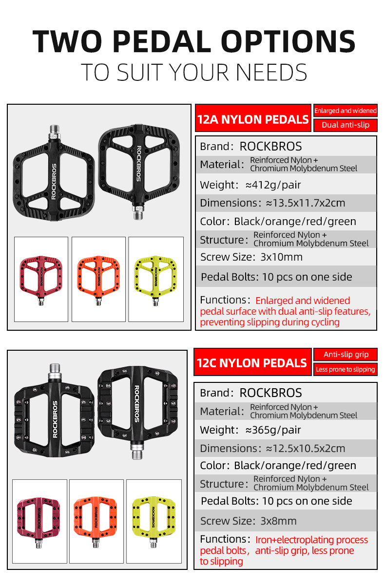 ROCKBROS Extra Large Bike Pedals in Various Colours (Pair)
