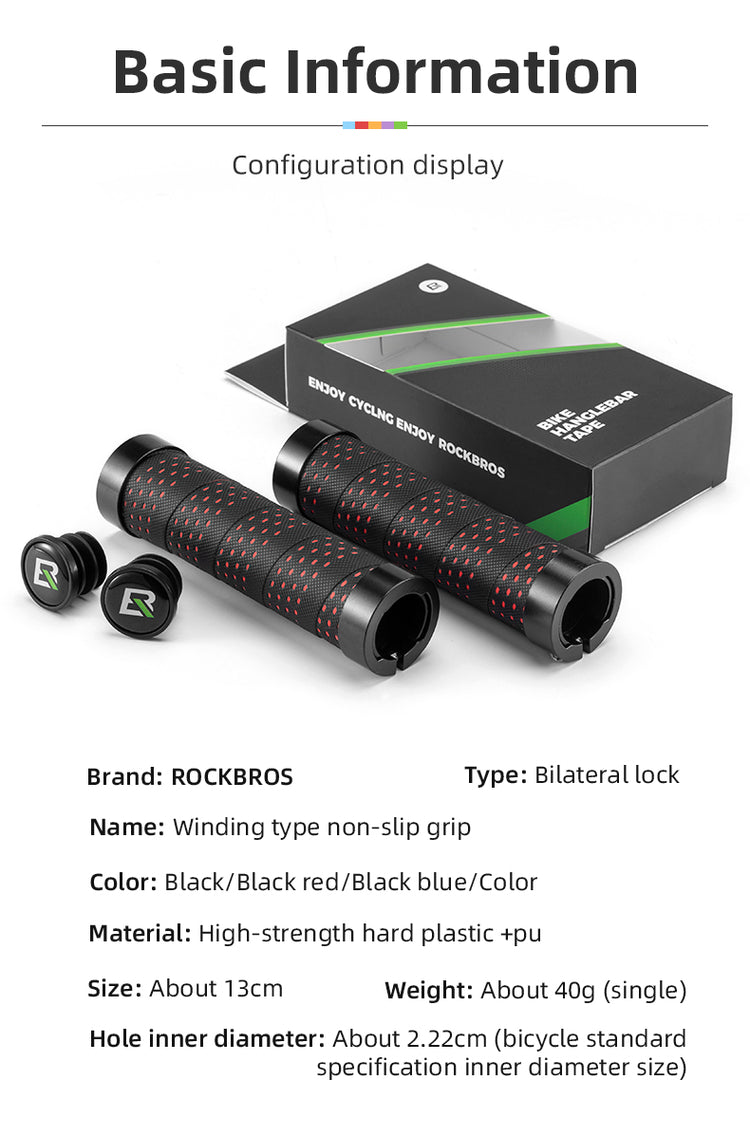 ROCKBROS Bicycle Handlebar Cover Mountain Bike Handlebar Locking Anti-skid Handlebar Grips PU Handle Grip Accessories