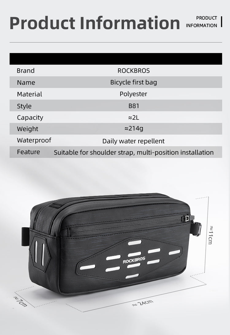ROCKBROS Cycling Bag Bike Front Handlebar Bicycle Frame Bag Waterproof MTB Bike Bag 2L