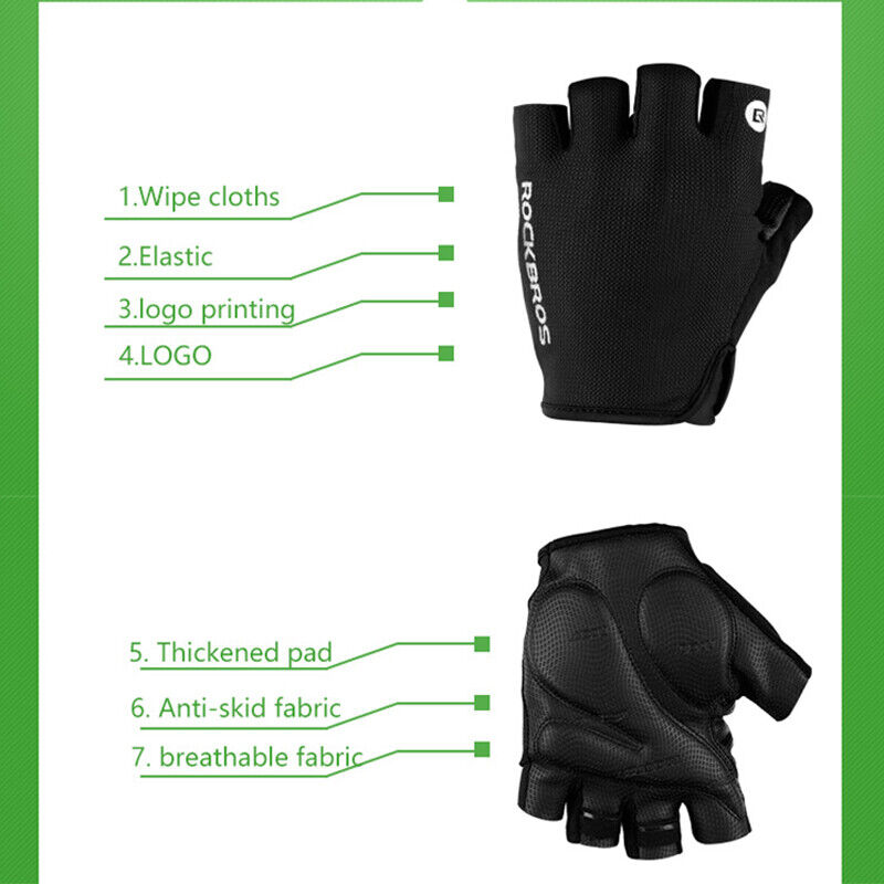 ROCKBROS Bicycle Cycling Gloves Fingerless Shockproof Breathable Leather Gloves