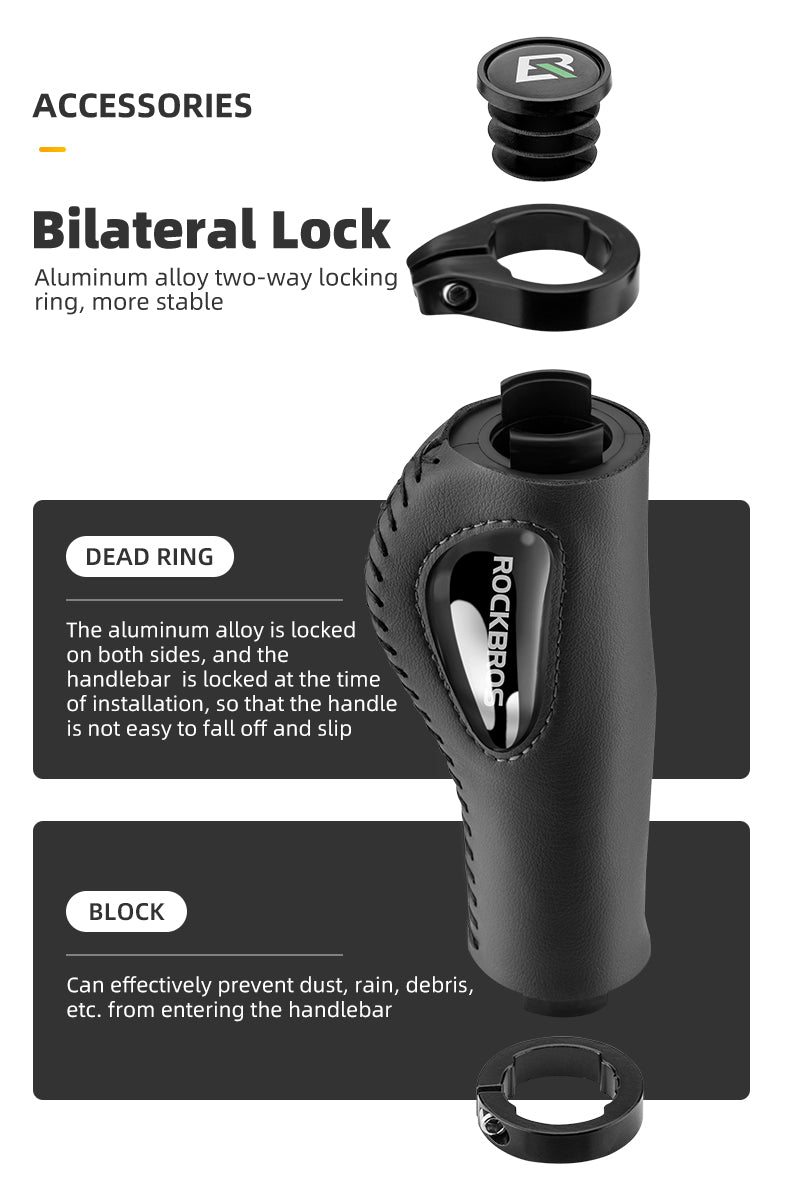 ROCKBROS Bike Double Lock Leather Grips Bicycle Handlebar Grips Anti-skid 2.22cm