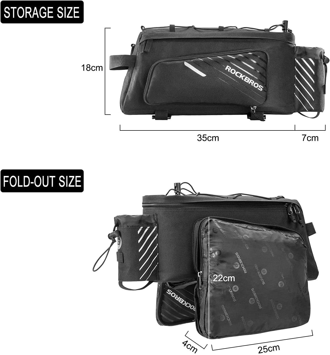 ROCKBROS Pro Bicycle Rear Rack Bag with Extra Pockets
