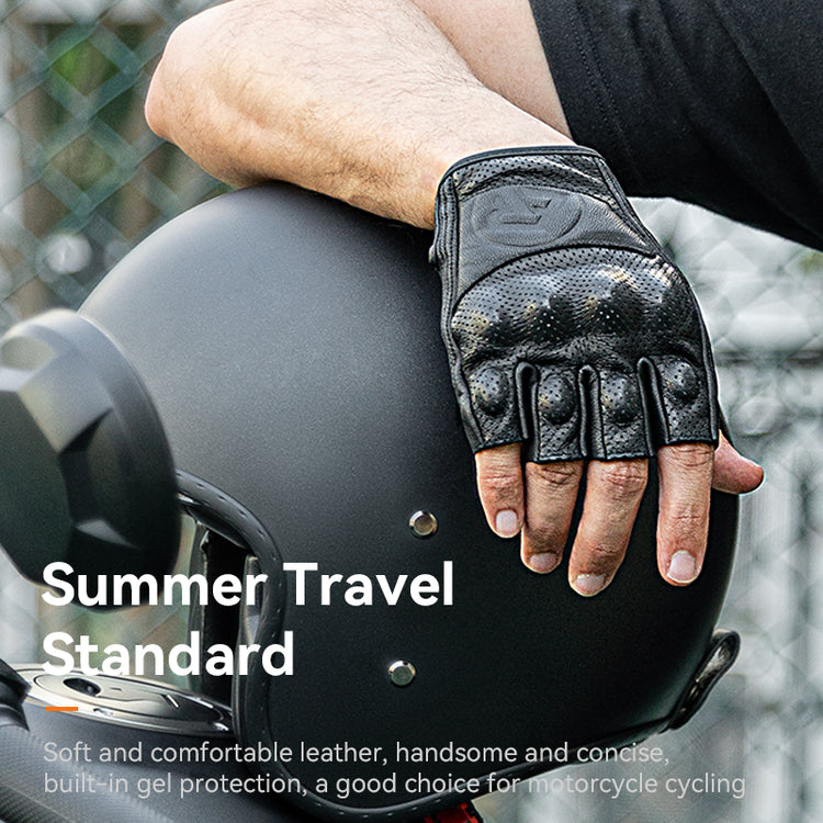 ROCKBROS Motorcycle Riding Gloves Fingerless Leather Shockproof Breathable Non-Slip