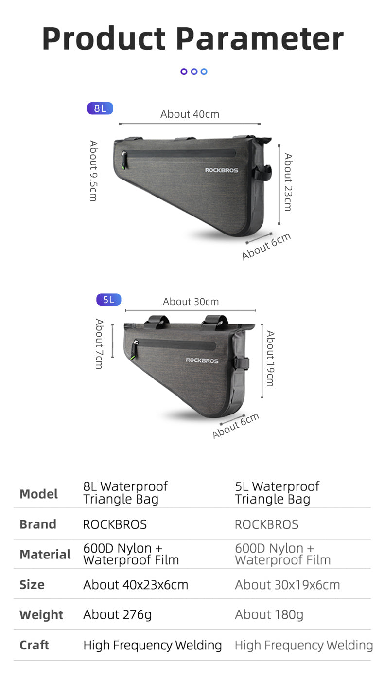 Rockbros- Bike Frame Triangle Large Cycling Bag 5-8L