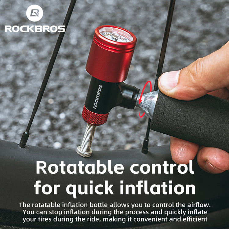 ROCKBROS Bicycle CO2 Pump Head With Guage Compact MTB Bike Tire Inflation Head
