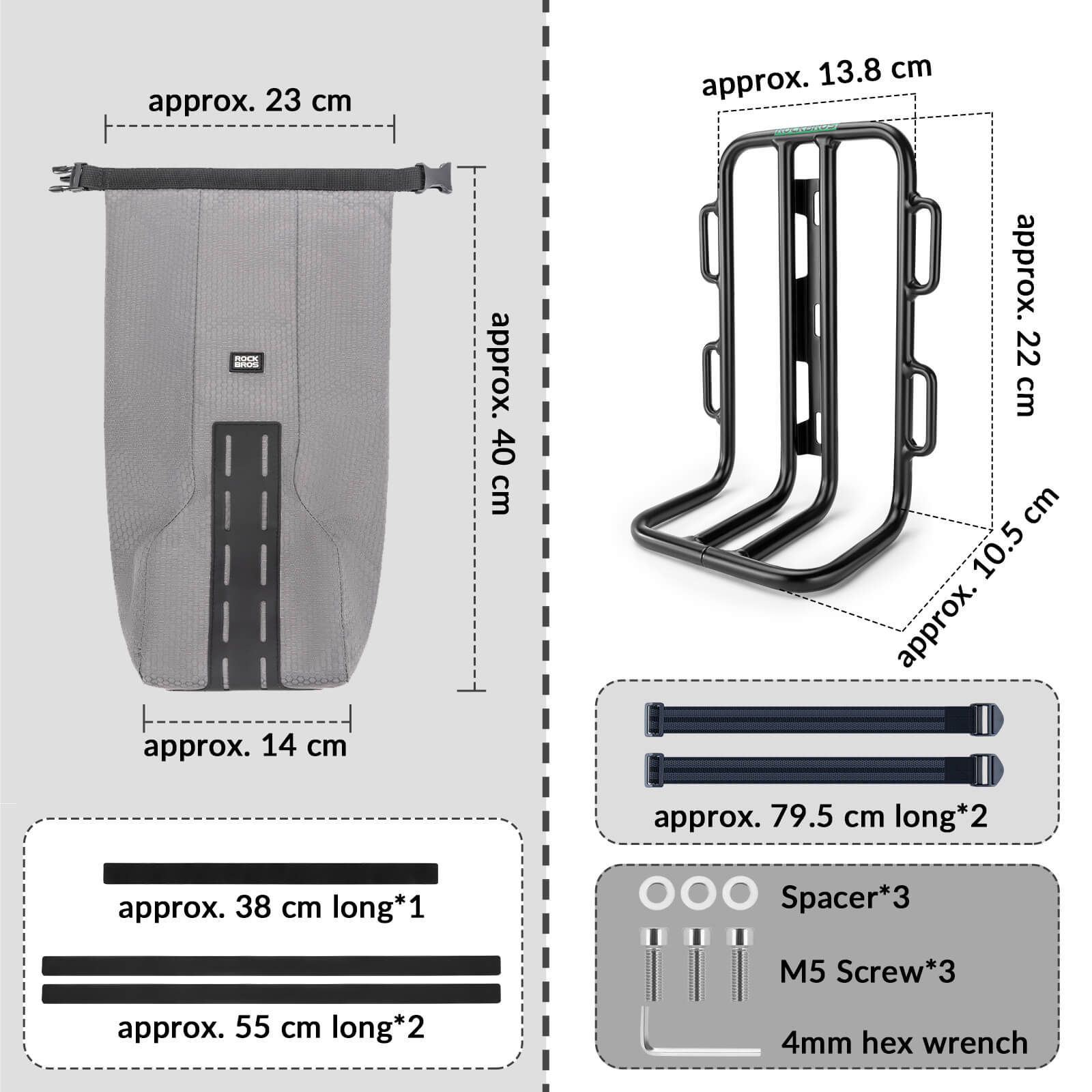 rockbros lightweight front fork rack and cargo bag set for mountain and road bikes.
#options_Full Set (Rack + Bag)