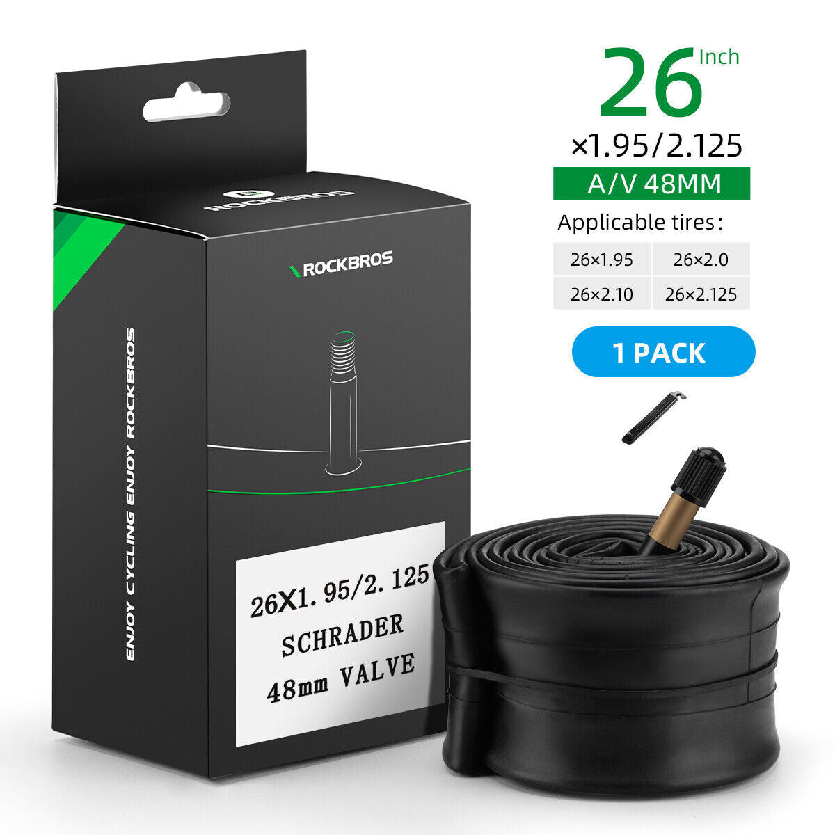 rockbros mtb and road bike inner tube for reliable cycling
#option_MTB 26in 1.95/2.125 schrader 48mm