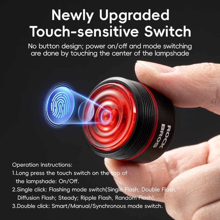 ROCKBROS Touch Switch Bike Rear Light MTB Bicycle Taillight Brake Sensing USB-C