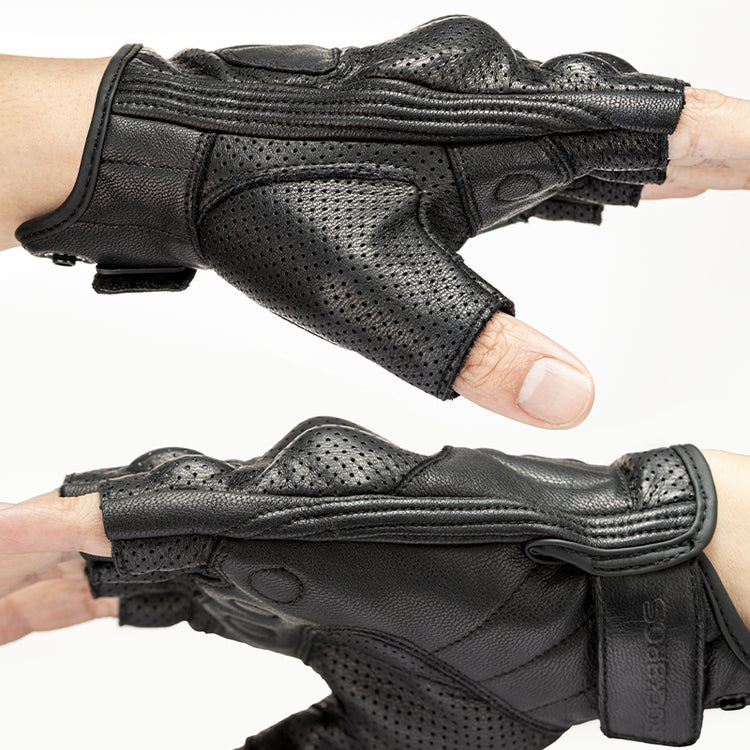 ROCKBROS Motorcycle Riding Gloves Fingerless Leather Shockproof Breathable Non-Slip