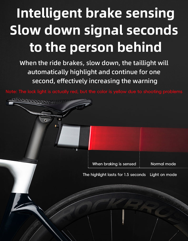 ROCKBROS Smart Bluetooth Bike Lock Light Brake Sensing Saddle Taillight USB-C IPX6 Waterproof