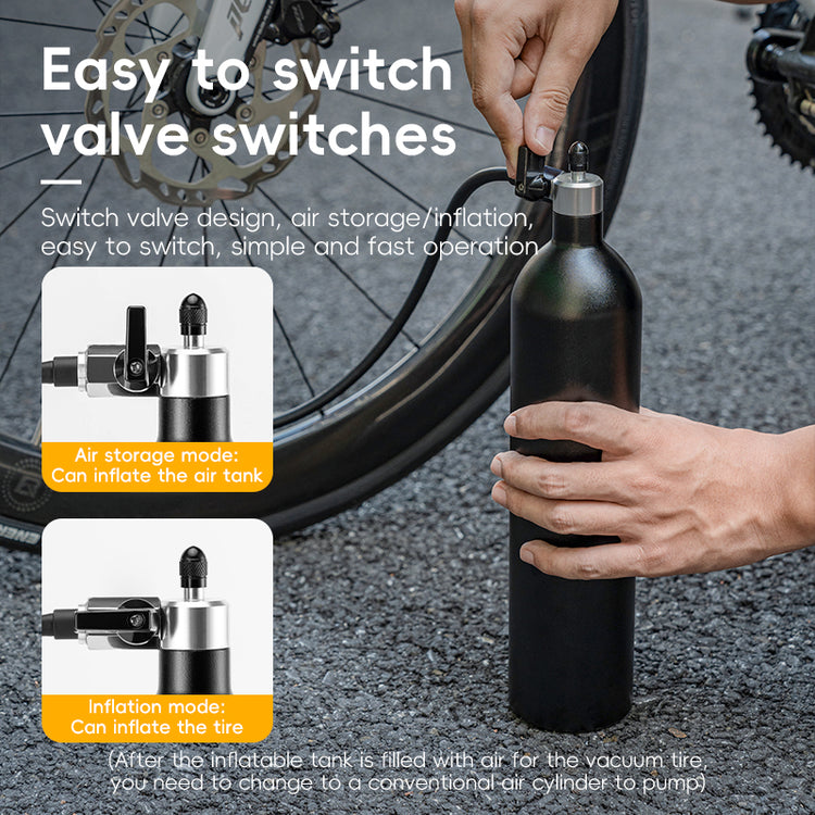 ROCKBROS Bicycle Vacuum Tire Inflation Tank Container 1.2L Recyclable 200PSI Bike Pump Presta Schrader Valve