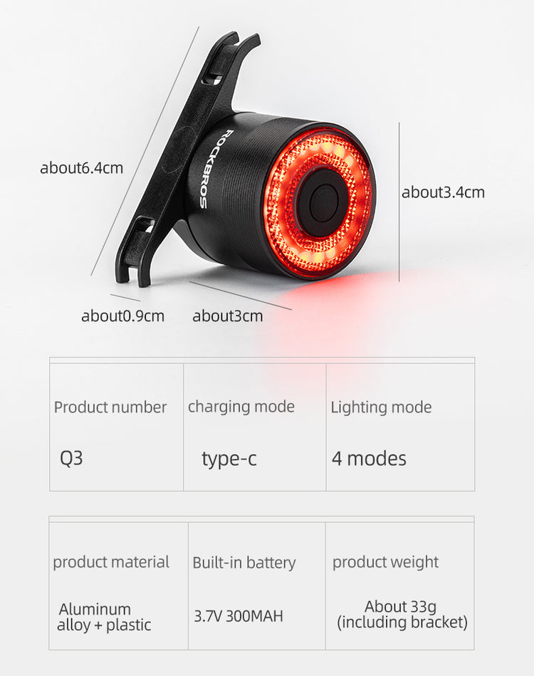 ROCKBROS 1000 Lumen Front Bike Light V9M-1000 + Smart Bike Brake & Tail Light Q3